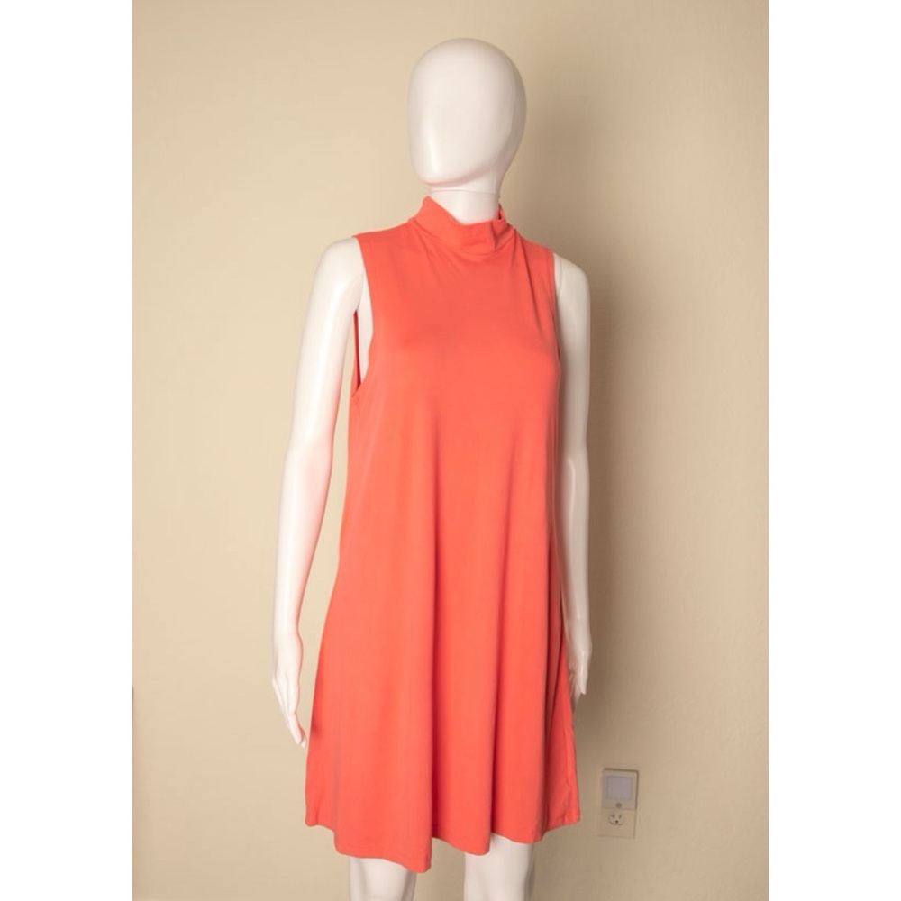 Slip On Shirt Turtle Neck Top Solid Dress Low Arm Salmon Pink